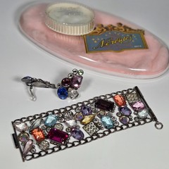 1980’s Les Neredides Multicolor Cuff Bracelet & Earring Set from Nice, France