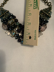 Vintage Multi Layered Statement Necklace Blue Black Crystal Beaded Strands