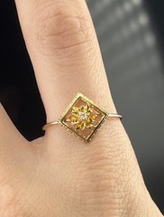 ATQ Vtg 10k Yellow Gold Diamond Ring Brooch Conversion Flower in Square sz 10