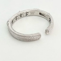 Judith Ripka Clear CZ Triple Heart Diamonique Heavy Silver Cuff Bracelet