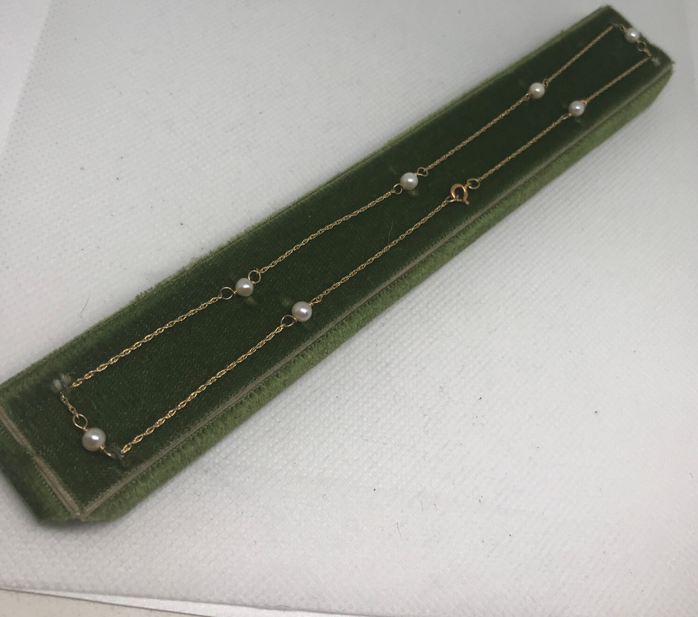 Vintage SOLID 14KT Gold Stamped 15″ Necklace 1.5 Grams Cultured Pearls Gift Box