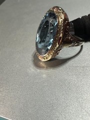 RARE VINTAGE 1930s UNCAS 14K TRI-COLOR GOLD BLUE SPINEL COCKTAIL RING 4.78 g