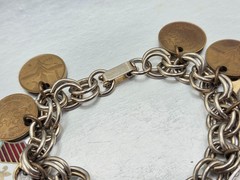 Vintage International Coins Heraldic Charm Chain Bracelet 6.5″