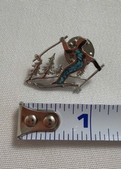 VTG Sterling Silver Turquoise Ski Skier Pin Snow Trees Winter Holiday Skiing