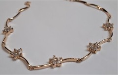 Vintage Signed 925 R China Gold CZ Flower Link Tennis Bracelet 7.5 in – 8.5in
