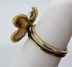 14k Yellow Gold White Green Enamel Butterfly Ring Vintage Size 6.5 R190