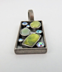 Vintage Artisan Mosaic Colorful Mixed-Stone Boho Eclectic Jewelry Pendant