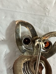 VTG 1980’S STERLING SILVER 925 1/2 CARAT GARNET MARCASITE OWL PIN