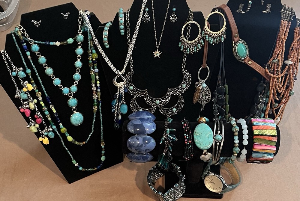 Jewelry Lot Faux Turquoise Blue Southwestern Style Necklaces Bracelets Earrings