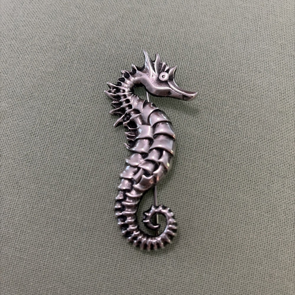 Vintage 925 Sterling Silver Seahorse Pin