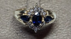 10K YELLOW GOLD SAPPHIRES DIAMONDS RING SIZE 7 SIGNED 10K ADL 3.1+ GRAMS
