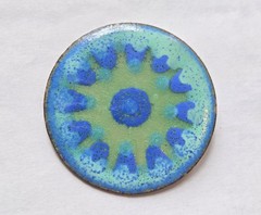 Vintage Mid Century Enamel on Copper Brooch Blue & Green Gjedde Denmark