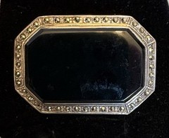 Vintage 925 Sterling Silver Black Onyx Marcasite Brooch Art Deco Revival Octagon