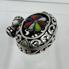 Sterling Silver Oval Slide Pendant Thai Style Open Work Multi-stone Turquoise