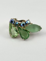 Vintage Brooch & Earrings Set W/ Green & AB Stones