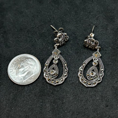 925 Sterling Marcasite Dangle Earrings 1.25in – 5.07g