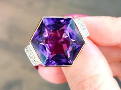 Vintage 19.84Ct Amethyst and 0.24Ct Diamond 9k Yellow Gold Dress Ring