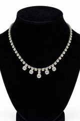 Antique Art Deco Silver Tone Faceted Rhinestone Round Cut Statement Necklace