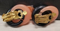 Vintage costume jewelry clip on BLACK & PINK EARRINGS NEW OLD STOCK 1970s 1980s
