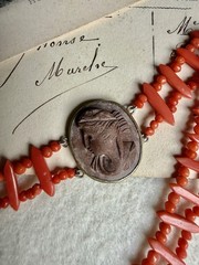 Victorian 800 silver Coral Lava Cameo Necklace, Swivel Clasp – Grand Tour