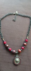 Rare Vintage Retired Grandmother Button Necklace ,Rhinestones, Marble Stones,…
