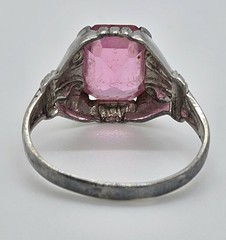 Vintage Ostby & Barton OB Art Deco Ring 925 Sterling Silver Pink Glass Size 6.75