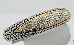 1990s 2 Tone  Designer Look 100 Crystal Hinged Bangle Bracelet 6 1/2”-7”
