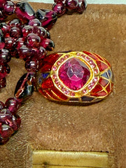 vtg 35″ Cluster Bohemian Garnet Necklace Single Strand with vtg Clip Earrings