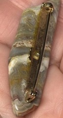 Agate Brooch Natural Stone Glossy Cream Gray Brown Tones 2 Inch