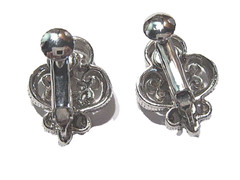 SILVER PLATED METAL CLIP ON SCREW BACK EARRINGS PRETTY RHINESTONES FANCY