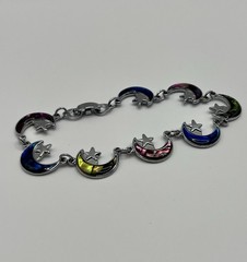 Celestial Moon Star⭐️Rainbow Dyed Abalone Charm Vintage Bracelet 7 Inch EUC