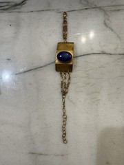 VINTAGE 7 1/2” Long LAPIS LAZULI GEMSTONE BRASS BRACELET Stone 7/8” X 5/8” Oval!