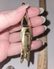 Vintage Sad Clown Pierrot Brooch Pin Gold Tone Red Enamel Tear Bowtie 3.25″