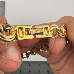 Vintage Signed Monet Gold Tone Double Link Chain Bracelet Fold Over Clasp 7.5 In