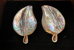 Vintage Mexican 925 Sterling Silver Abalone Leaf Screw Back Earrings