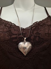 Vintage Puffy Heart Pendant Necklace Etched Design Included SS Chain 925