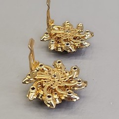 Vintage Judy Lee Rhinestone Earrings Orange Green Pinwheels 1.25″