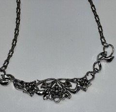 VTG Aurora Borealis Rhinestone Collar Necklace Silver Tone Floral Leaves Wedding