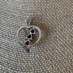 Vintage FAS 925 Sterling Silver Open Heart Pendant | 3 Triple Heart Red