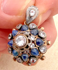 Antique Victorian Lapis Lazuli & Colorless Gemstone Cluster Pendant Mixed Metal
