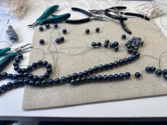 44″ 10mm Black Potato Pearl Necklace Blue Green Long Rope Handknotted