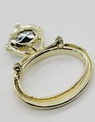 Huge Engagement Ring Brooch Pin Vintage Gold Tone Rhinestone Funny