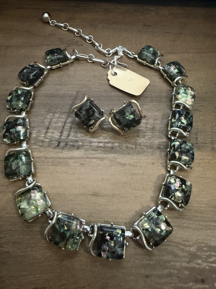 Vintage CORO Confetti Thermoset Lucite Necklace Matching Clip Earrings