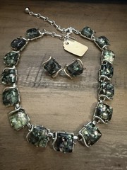 Vintage CORO Confetti Thermoset Lucite Necklace Matching Clip Earrings