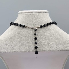 Vintage Black Glass Rhinestone Necklace Silver tone 15″-16.5″