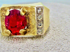 VINTAGE 10K YELLOW GOLD FILLED NEW OLD STOCK 70’S RED CLEAR STONE RING SIZE 7.5