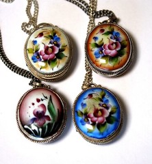 Vintage Enamel Hand Painted Russia Finift Jewelry Necklace-Locket 4 Variation#79