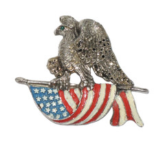 Vintage 1940s American Eagle USA Flag Patriotic Enamel Marcasite Pin Brooch RARE