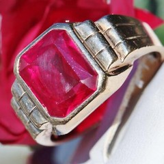 10k yellow gold ring 6.25ct lab created ruby solitaire sz: 11.75 vintage 7.3g N2