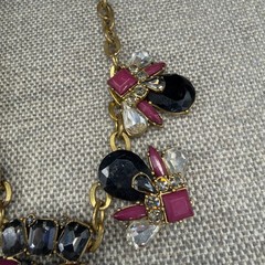 Vintage J Crew Necklace Jeweled Statement Burgundy Black Gold Tone 19 Inches
